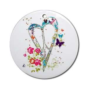   (Round) Flowered Butterfly Heart Peace Symbol Sign 