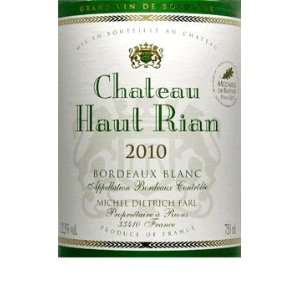    2010 Haut Rian Bordeaux Blanc Sec 750ml Grocery & Gourmet Food
