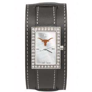 com Texas Longhorns Ladies Starlette Watch w/Wide Black Leather Band 