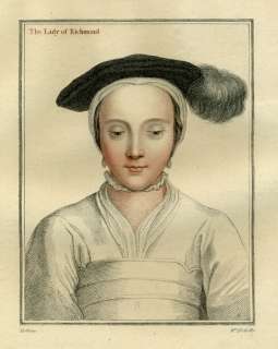 Antique Portrait Print LADY of RICHMOND Holbein 1828  