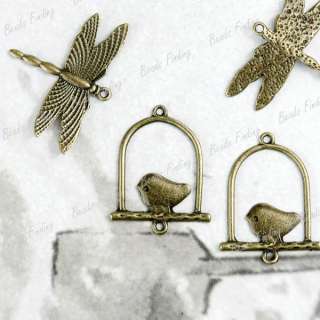 20pcs Wholesale Vintage Style Antique Brass Bird Gragonfly Animal 
