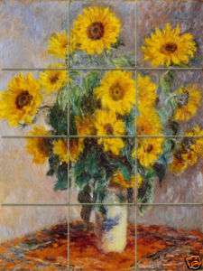 Art Monet Sunflowers Tumbled Marble Mural Backsplash Tile 209  