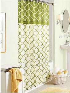 Green and Cream Ivory Trellis Geomteric Fabric Shower Curtain New 