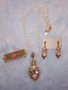 1928 FROSTED FRUIT SALAD NECKLACE BROOCH EARRINGS  