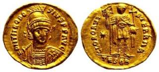 Theodosius II AV/Gold Solidus Imperial Roman coin RARE Thessalonika 
