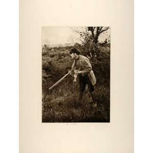  1892 Photogravure Poacher Gun Rabbit Hare Field England 