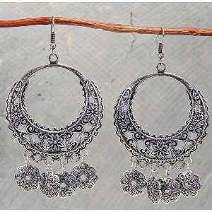  Ornate Bohemian Style Silver Tone Earrings w/ Dangling 