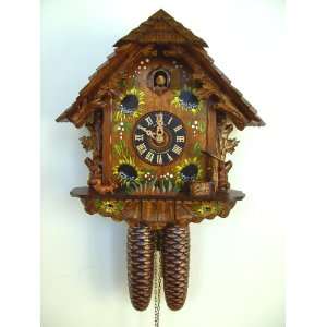  8 Day Chalet Style Cuckoo Clock with Painted Sunflowers 