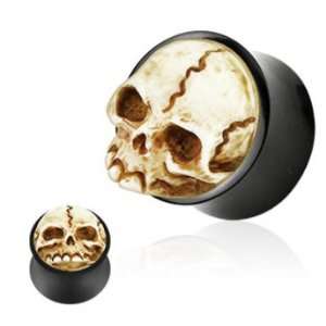   Organic Horn Carved Skull Ear Plugs Bone Tunnels   1/2 12MM Jewelry