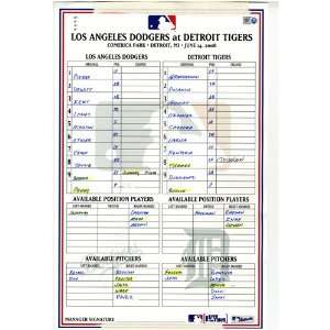  Dodgers at Tigers 6 14 2008 Game Used Lineup Card (MLB 