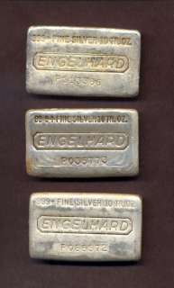 Engelhard 10oz silver bullion bars 3 biscuits  
