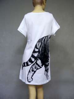 NWT BLACK TIGER PRINT CASUAL WHITE TUNIC DRESS Size. S  