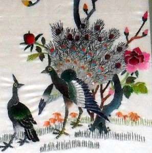 Vintage Silk Embroidery Chinese/Japanese Peacocks and Floral NICE 