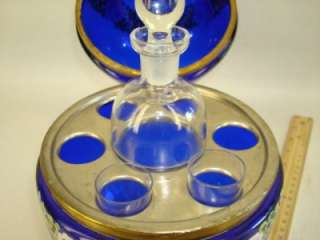 MOSER BOHEMIAN HAND ENAMELED COBALT BLUE GLASS TANTALUS  