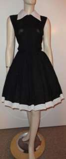 Vintage Black White 50s Full BOX Pleats Lucy Dress Anjac M/L 