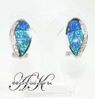 Created Sterling Silver Blue Opal Stud Turq. Earring  