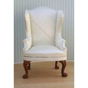   Miniature White Satin Wing Chair with Queen Anne Legs Toys & Games