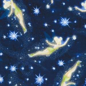 PETER PAN   TINKERBELL ON DK BLUE~ Cotton Quilt Fabric  