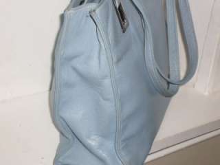 PERLINA Carolina Blue Soft Supple Leather Shopper Tote Handbag Purse 