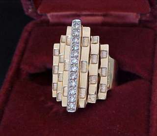 Bolder VINTAGE .24 CTS GENUINE DIAMOND 14k Yellow Gold Stepped Ring 