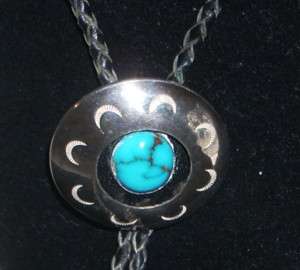 Vintage Southwest Sterling Turquoise Shadowbox Bolo Tie  