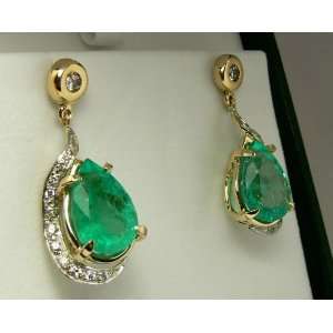    Custom Colombian Emerald & Diamond Earrings 12cts 