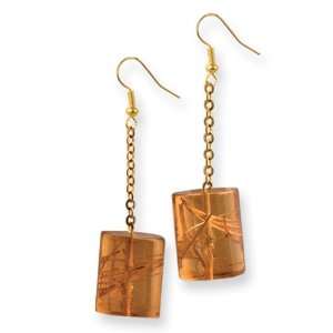    Gold tone & Laminated Broomstick 2.5in Dangle Earrings Jewelry