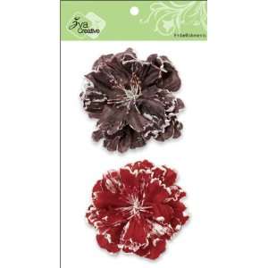  Frosty Fabric Flowers, Chestnut & Scarlet