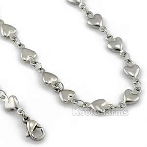 5MM Elegant Womens Heart Link Silver Tone Stainless Steel Necklace 
