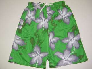 SunFun Bay Green Flower Swim Trunks Boys Size 14/16 Large  