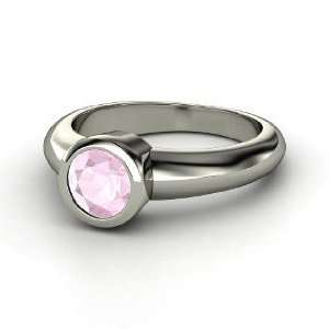  Spotlight Ring, Round Rose Quartz 14K White Gold Ring 