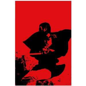  11x 14 Poster. Red & Black swordsman poster. Decor with 