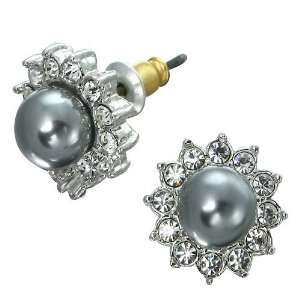   Plated Black Pearl Genuine Swarovski Crystal Earrings 