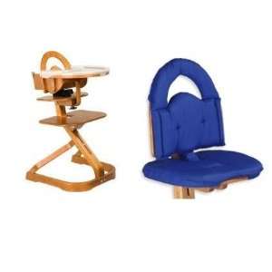  Svan High Chair in Cherry with Svan Cushion in Blue Baby