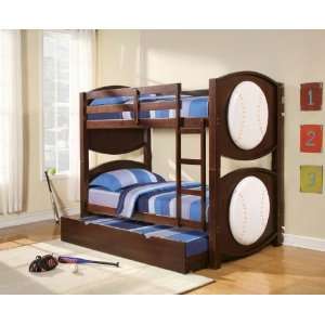  Kids Sports Twin Size Baseball Bunk Bed With Guard Rails 