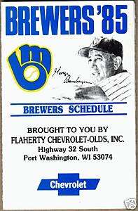 1985 Milwaukee Brewers Pocket Schedule Chevrolet OBrien  
