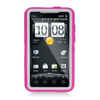 For HTC EVO 4G/Supersonic Hybrid Hard/Rubber Case White/HOT PINK With 