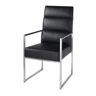Andre High Back Dining Chair Black Leather Modern Stainless Steel 