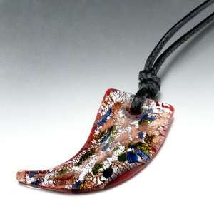   Foil Red Speckled Horn Murano Glass Pendant Necklace Pugster Jewelry