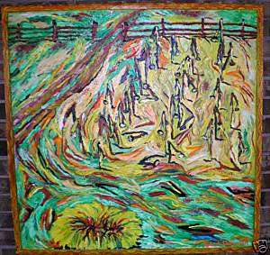   Abstract Outsider Folk Art Sunflowers Early Painting 1997 Brut by RWJR