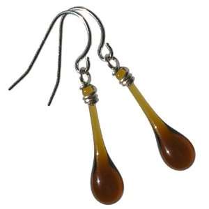 Beer Bottle Brown Sundrop Simple Earrings, recycled glass and sterling 