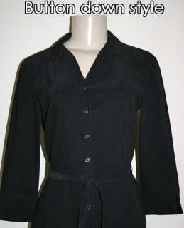 PETITE SOPHISTICATE 6 Black Shirtdress Dress Belted Faux Suede Button 