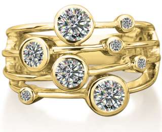 Yellow Gold Bezel Set Moissanite Bubble Ring w Diamonds  