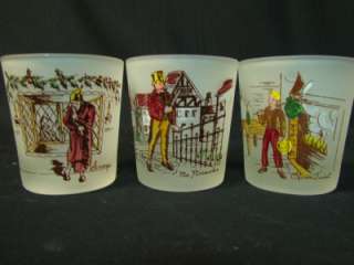 Charles Dickens Character 3 1/2 Frosted Tumblers Set 6  