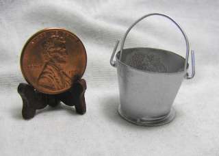 Miniature Dollhouse Silver Metal Bucket w/ Wire Handle  