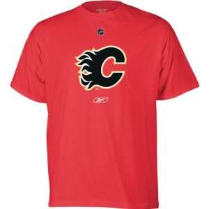  Calgary Flames  Red  Primary Logo T Shirt Sports 