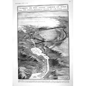  1916 War Map Suez Port Said Ismailia Ibrahim Red Cross 