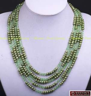 100 5X6 LONG GREEN CULTURED FRESHWATER PEARL NECKLACE  