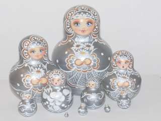 New Russian Silver Nesting Dolls Set of 10 Matryshkas  