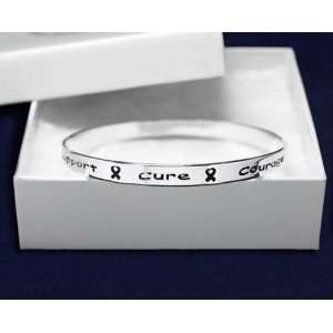 Cancer Cure Courage Support Bangle Bracelet Silver w/ RIbbon Brand New 